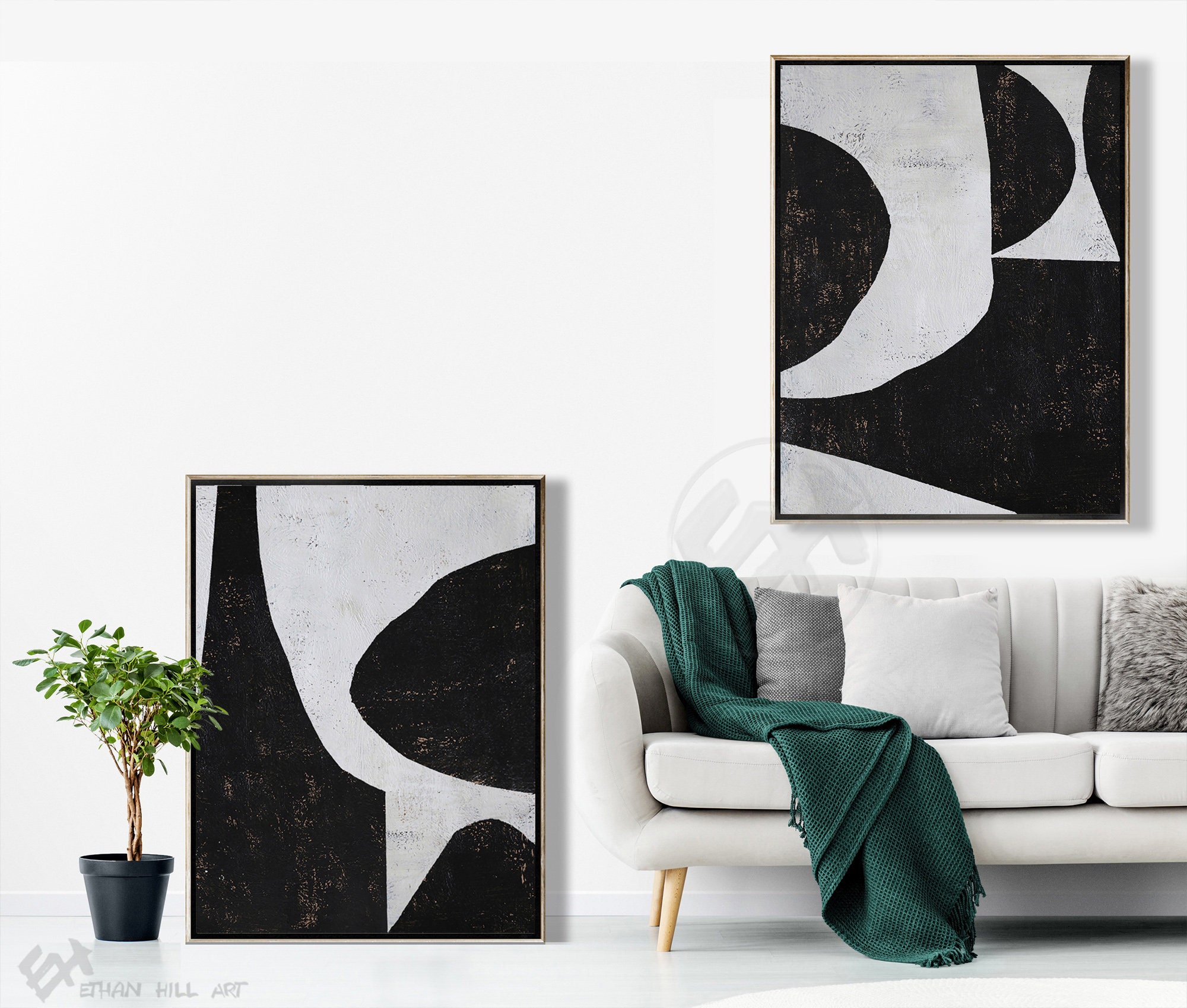 Oversized Set of 2 Abstract Wall Art Large Paintings on | Etsy