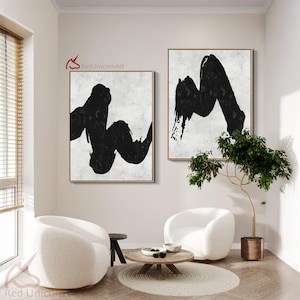 Large Set of 2 Abstract Ocean Wave Paintings - Acrylic Painting on Canvas with Thick Textures | By Ethan Hill