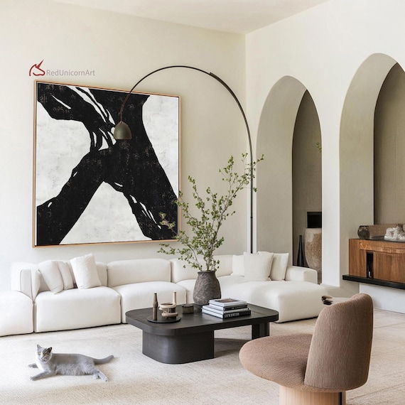 Monochrome Neutral Wall Decor | Contemporary Minimalist Painting on Canvas