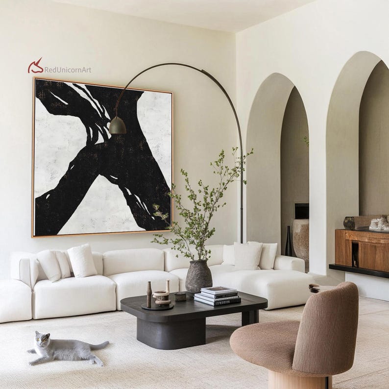 Monochrome Neutral Wall Decor | Contemporary Minimalist Painting on Canvas image 1