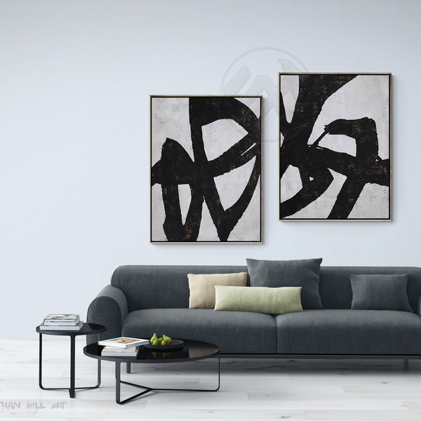 Oversized Set of 2 Abstract Wall Art, Large Paintings on Canvas - Ethan Hill HS43