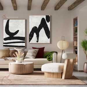 Large Set of 2 Abstract Landscape Paintings  - Bold Minimalist Canvas Art with Thick Textures | By Ethan Hill
