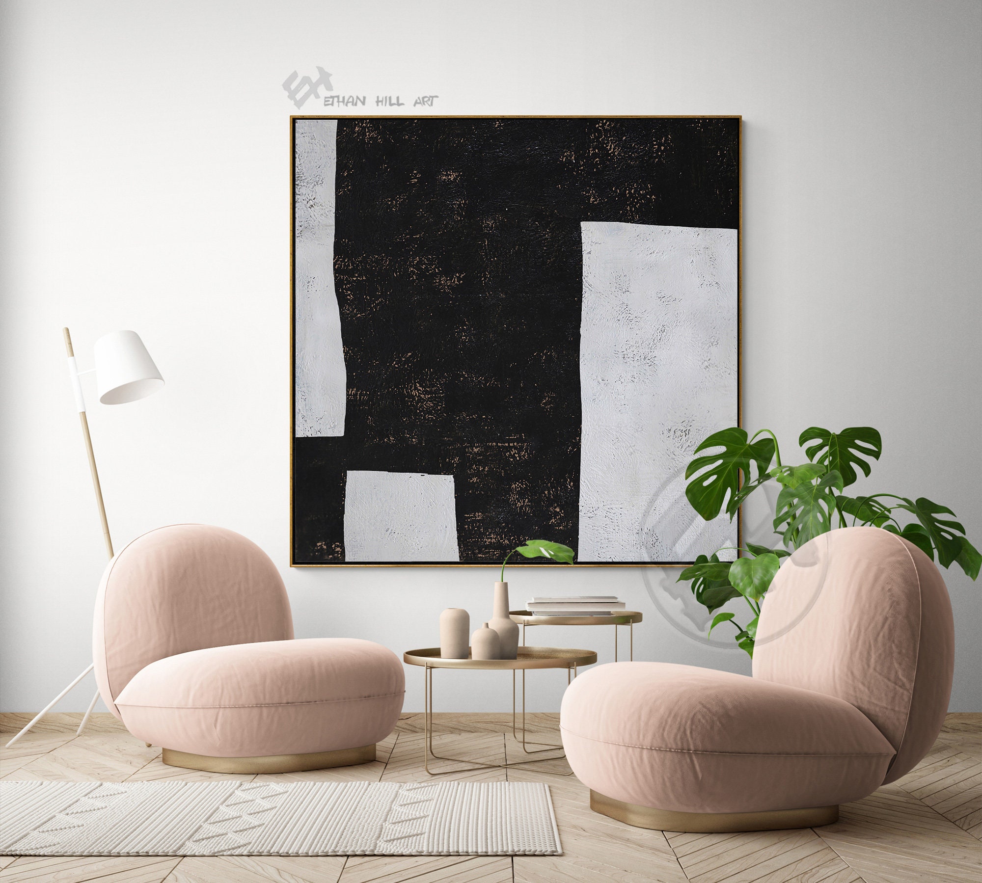 Black White Canvas Wall Art Texture Painting Minimalist Art | Etsy