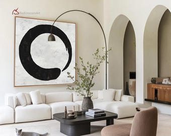 Oversized Black White Zen Canvas Wall Hangings | Minimalist Neutral Home Decor