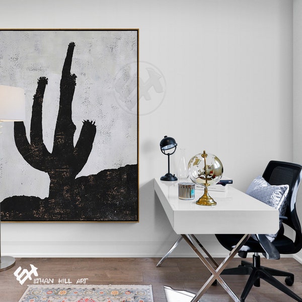 Large Abstract Cactus Painting on Canvas, Original Artwork, Landscape Painting- Ethan Hill H262V