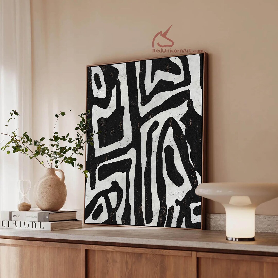 Minimalist Abstract Canvas Print: Black and White Japandi Art - Etsy