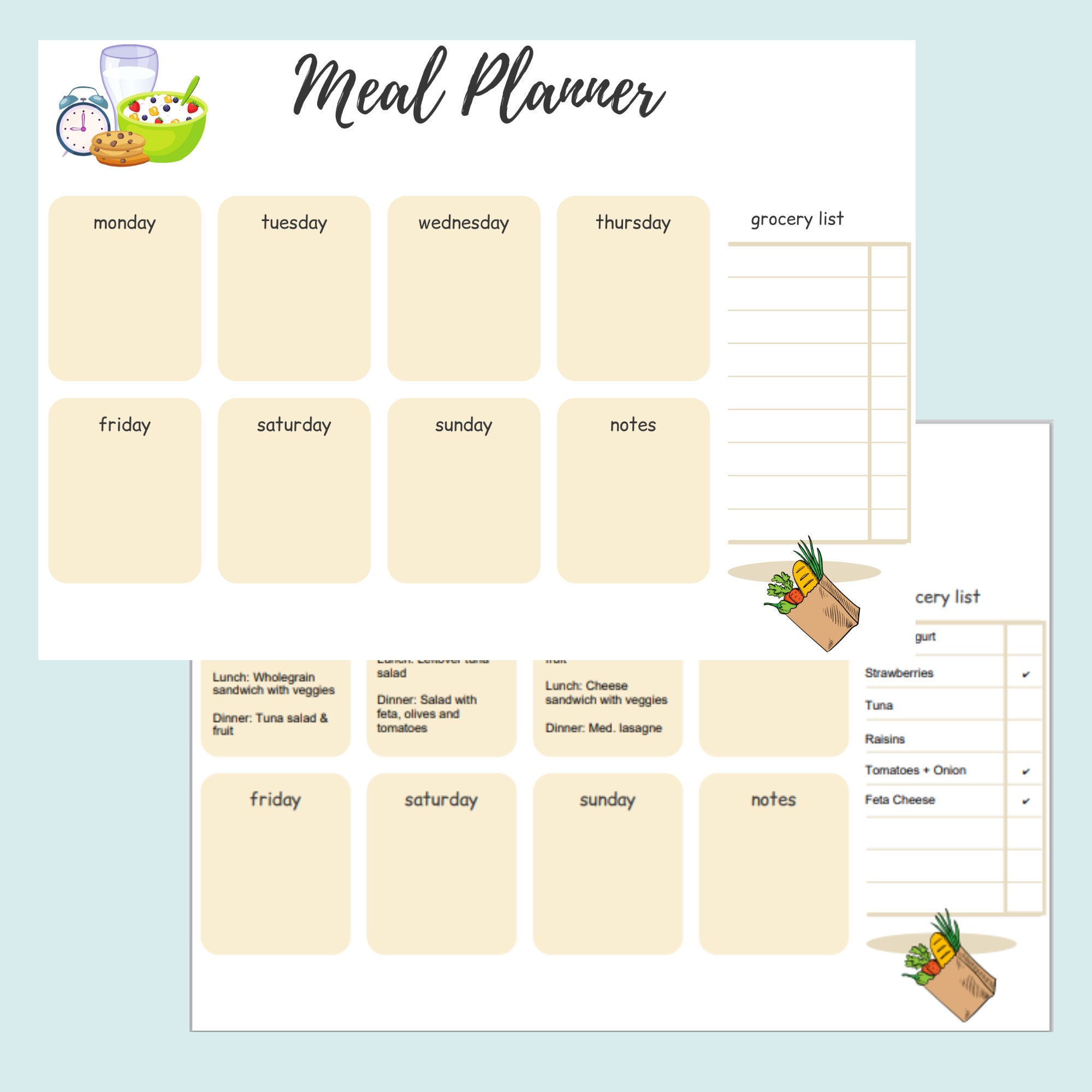 printable editable weekly meal planner template etsy