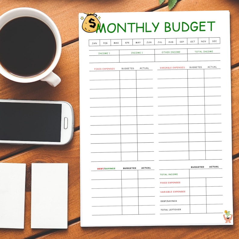Monthly Budget Template Printable|Budget Planner Page {Instant Download}|Budget Tracker