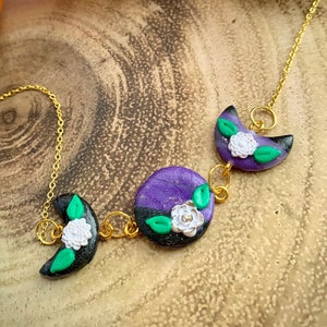 Botanical Meets Celestial Floral Moon Phase Earrings, Pendant - buy seperately or as matching set! Lightweight clay jewellery gifts