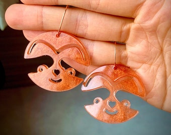 Cute Sloth Face Resin Earrings, hoops or hooks, unique cutout effect