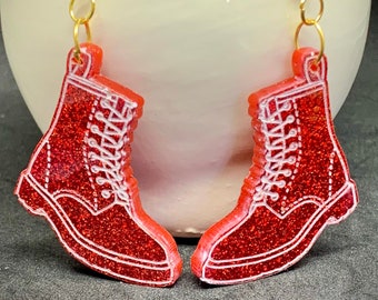 Punky Resin Boot Earrings: Goth Combat Style, Floral & Glitter
