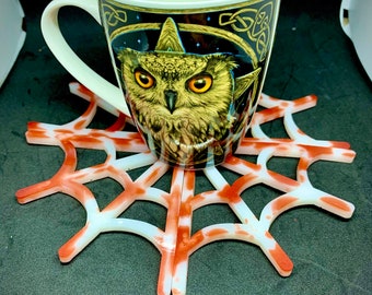 Cobweb Coaster Set of 4 Blood Splatter/Ghoulish Halloween Theme, spider web decorations wall hangings or candle rests