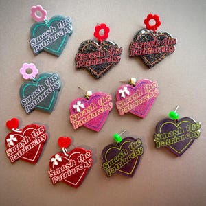 Smash The Patriarchy Resin Heart Earrings or Necklace: Feminist Statement image 10