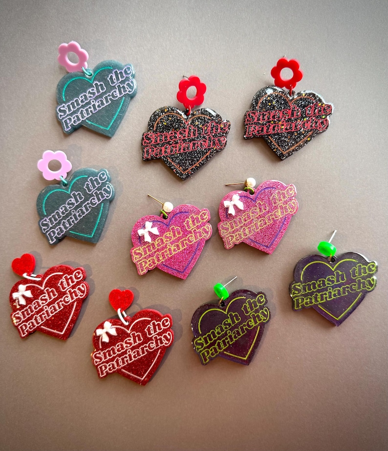 Smash The Patriarchy Resin Heart Earrings or Necklace: Feminist Statement image 10