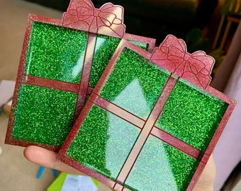 Regalo di Natale Forma Sottobicchieri quadrati in resina Coppia, colori personalizzati, bordo rialzato effetto splendido