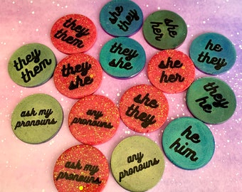 Pronoun Circle Resin Pin Badge - CHARITY PIN! they/them, she/her, he/him, non-binary, trans awareness, LGBTQIA