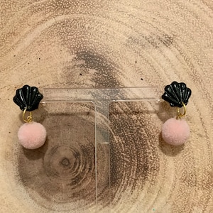 Dainty Shell Pompom Clay Stud Earrings - lightweight jewellery, clip on or pierced available
