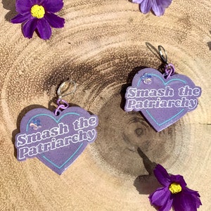 Smash The Patriarchy Resin Heart Earrings or Necklace: Feminist Statement image 6