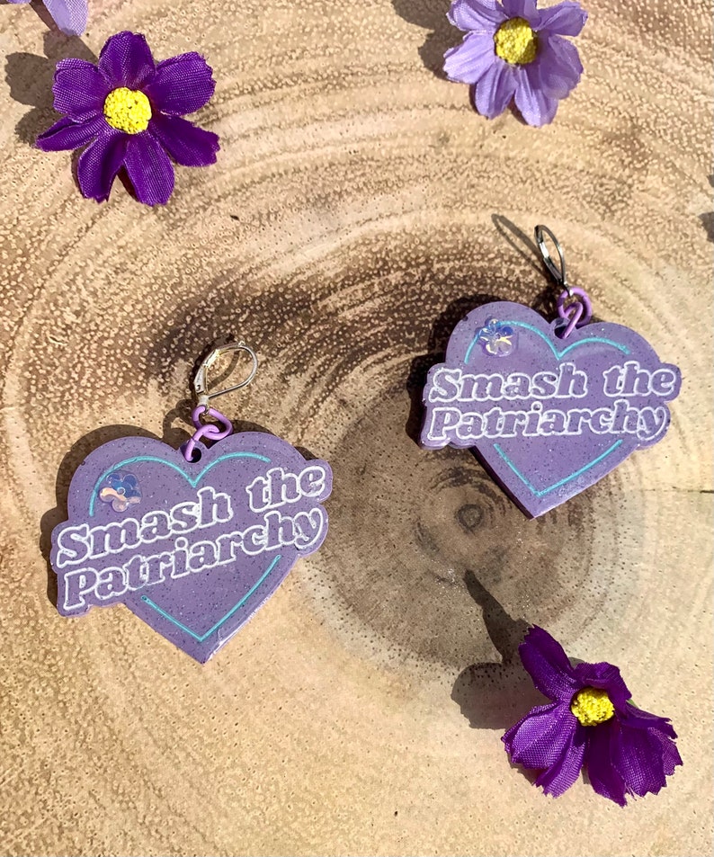 Smash The Patriarchy Resin Heart Earrings or Necklace: Feminist Statement image 6