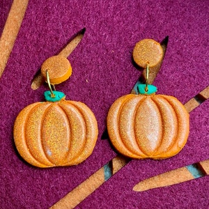 Cute Holo Glitter CLAY Pumpkin Earrings - studs or dangles, spooky halloween fun jewellery