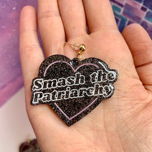Smash The Patriarchy Resin Heart Earrings or Necklace: Feminist Statement image 8