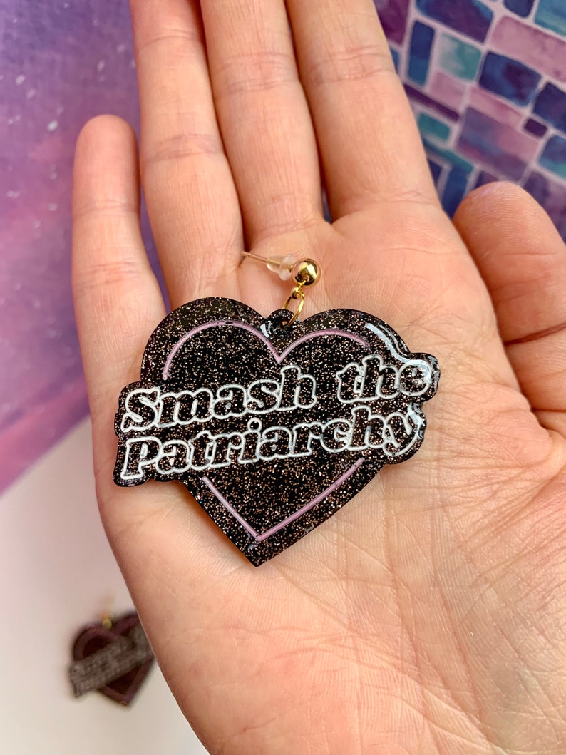 Smash The Patriarchy Resin Heart Earrings or Necklace: Feminist Statement image 8