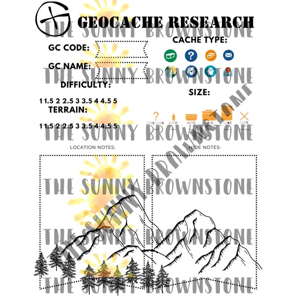 Geocache Research Template Digital Download Cache Research Geocache Notes Planning