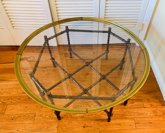 Sold at Auction: Pair of faux bamboo brass side table on ball