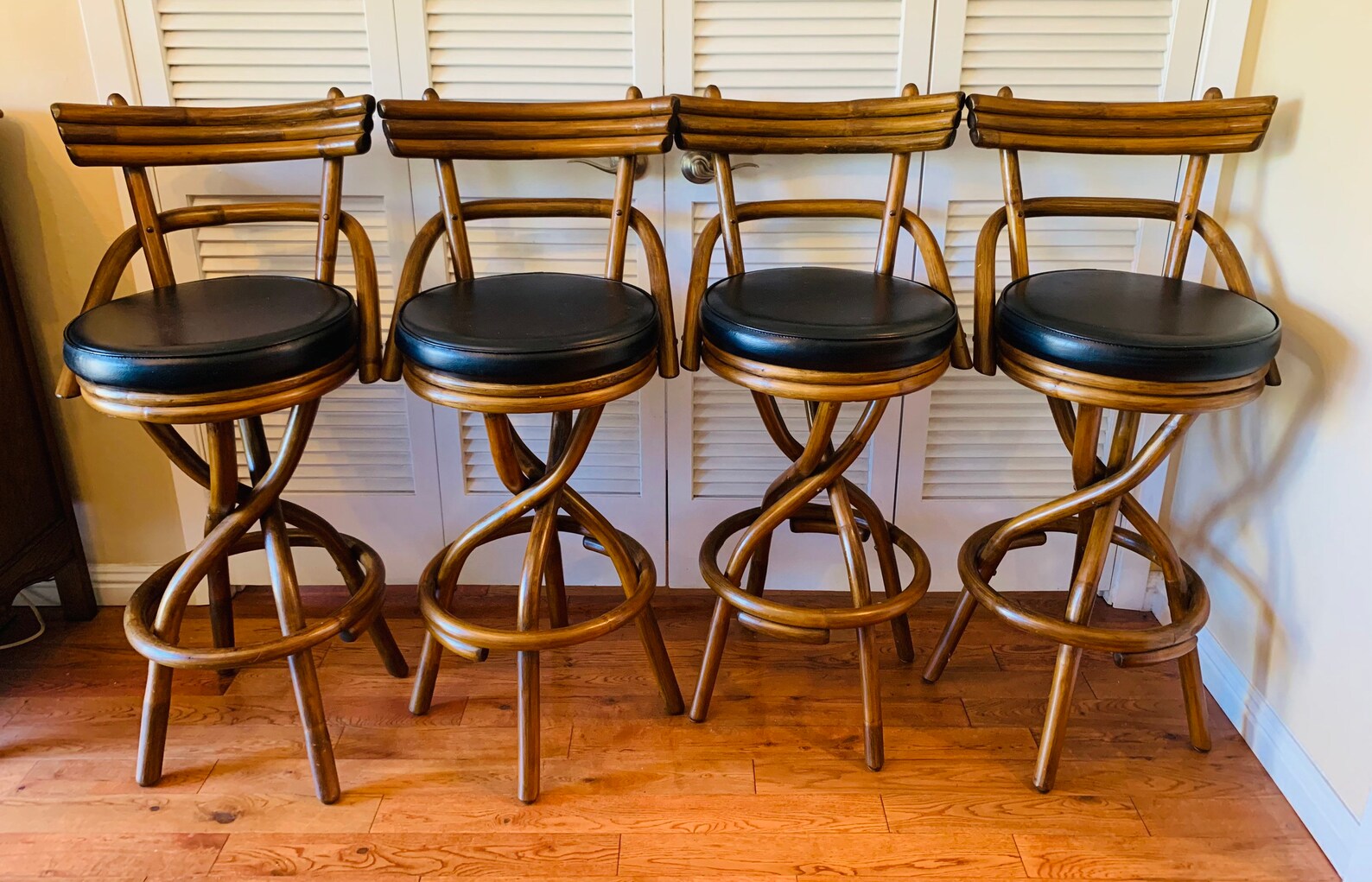 Paul Frankel Mid Century Bamboo Swivel Bar Stools Etsy