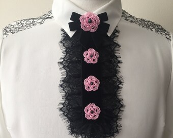 SKULLS AND LACE 1-Tiered Jabot /& Cuff Set Lace Accent Edwardian Ball Accessory