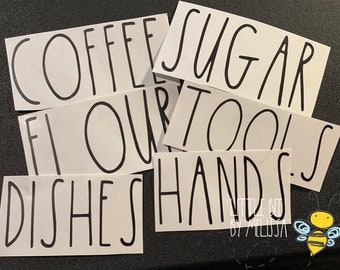 Rae Dunn Inspired decal | canister vinyl | pottery | sticker for cup | Farmhouse kitchen Personalized Kitchen Labels