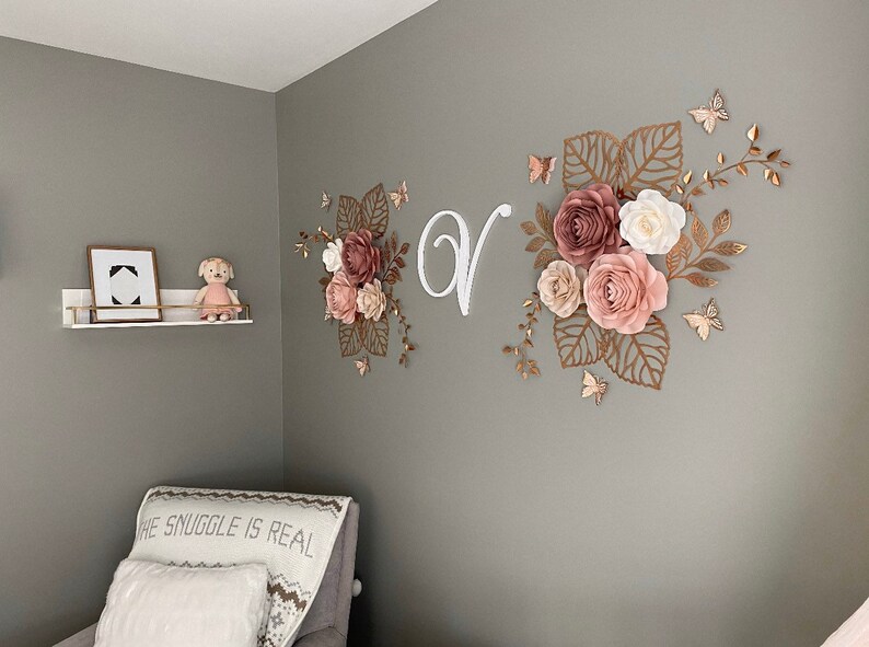 Nursery Set Roses Nursery Paper Flowers Nursery Decor Etsy