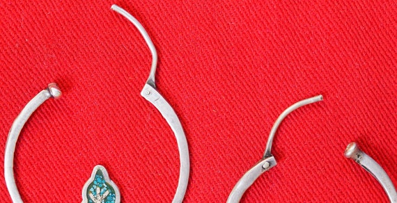 Green Turquoise, Leaf Hooped, Sterling Silver Ear… - image 3