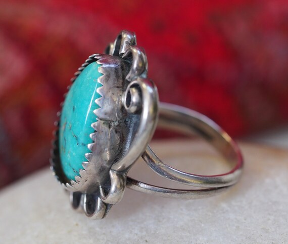 Turquoise Teardrop Ring, Sawtooth Bezel, Framed i… - image 4