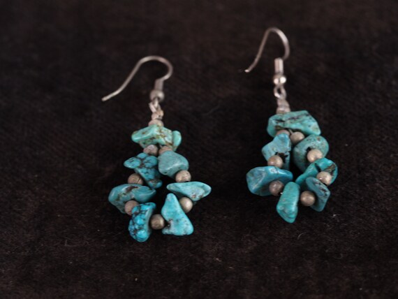 Organic, Chunky Turquoise Teardrop Earrings, Vint… - image 1