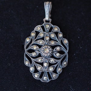 Romantic Antique, Silver Rhinestone Pendant. Antique Jewelry