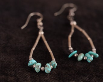 Light and Airy, Vintage Teardrop Earrings with Turquoise & Silver Colored Beads