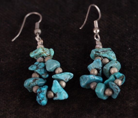 Organic, Chunky Turquoise Teardrop Earrings, Vint… - image 3