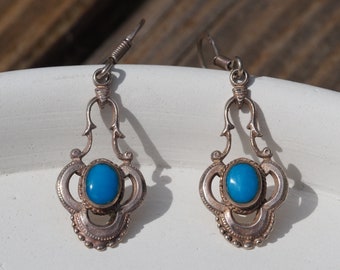 Deep Blue Dangle Earrings, Turquoise, Sterling Silver, Vintage Jewelry