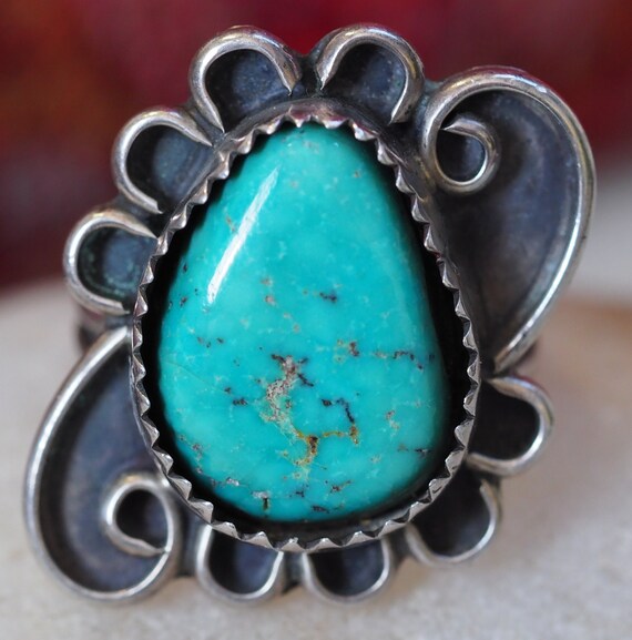 Turquoise Teardrop Ring, Sawtooth Bezel, Framed i… - image 2