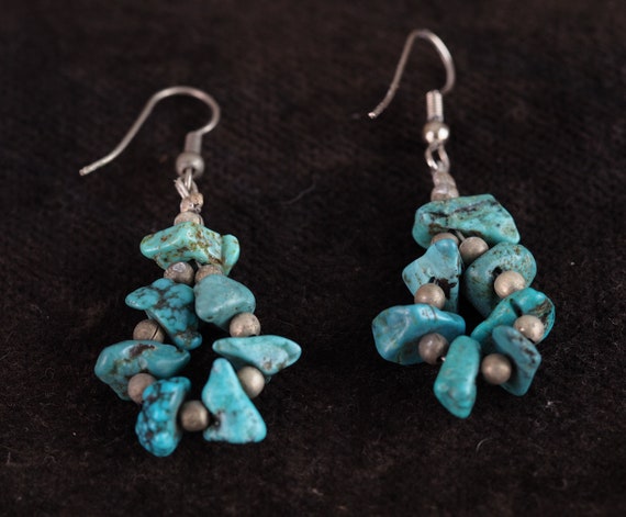 Organic, Chunky Turquoise Teardrop Earrings, Vint… - image 2