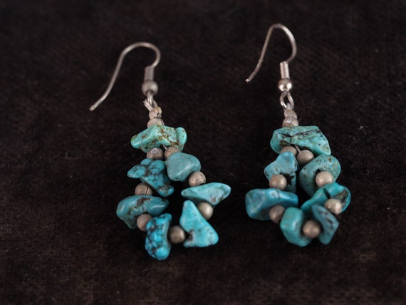 Organic, Chunky Turquoise Teardrop Earrings, Vint… - image 4