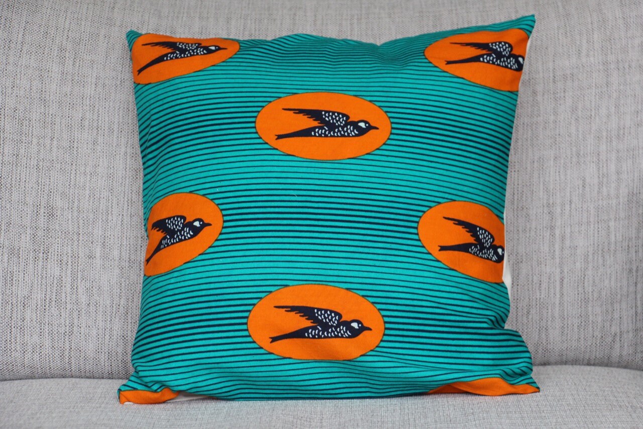 Housse de Coussin Birdy 40x40 - Wax Vert et Orange