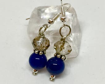 Sodalite silver earrings, dark blue stone jewelry, gemstone earrings