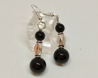 Black onyx silver earrings, black stone jewelry, gemstone earrings