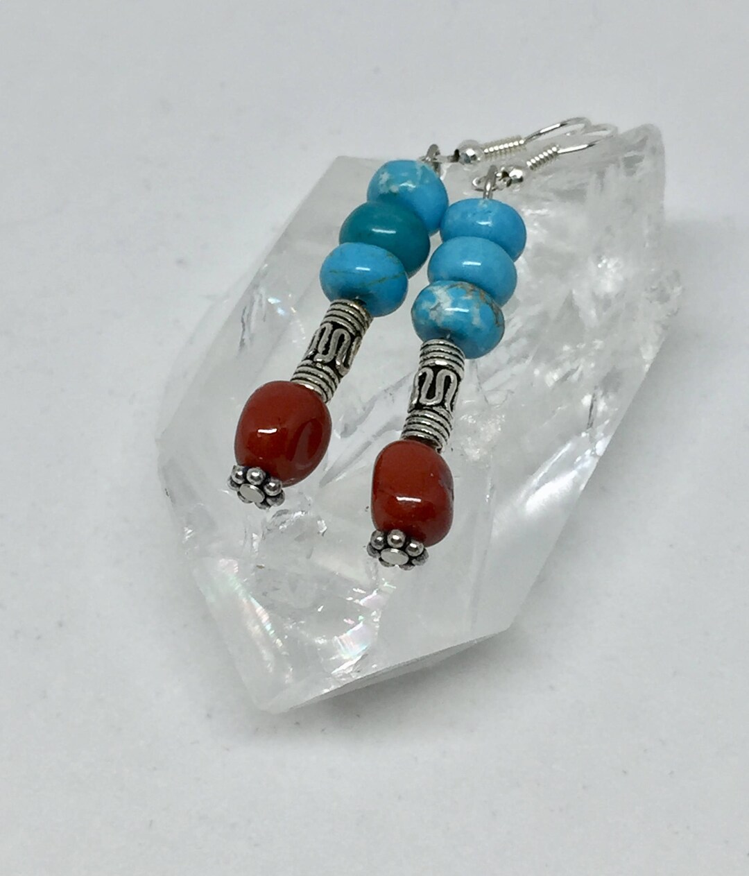 Blue Magnesite Turquoise & Red Cluster Stud Earrings main image 0