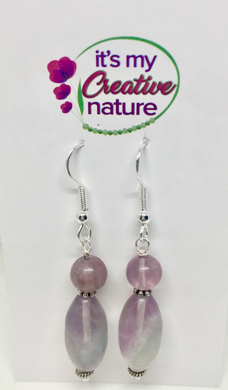 Rainbow Fluorite Oval Silver Earrings Purple Pink Teal Stone - Etsy