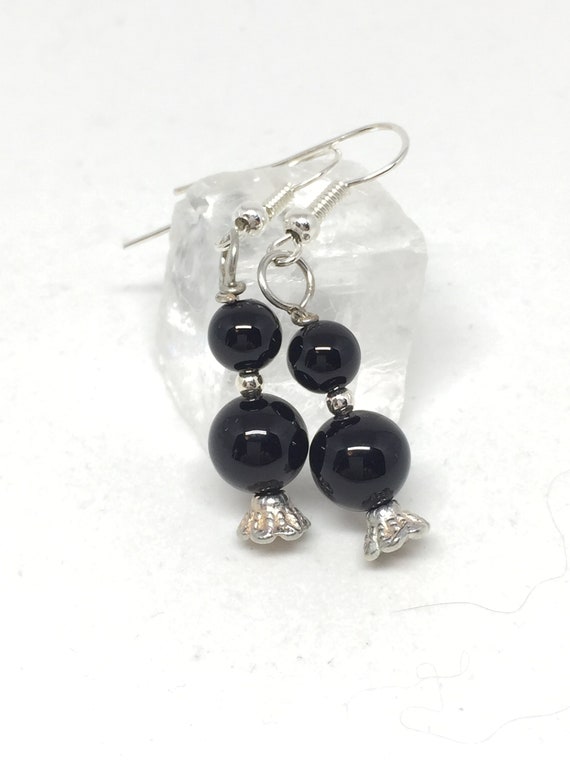 Black onyx silver earrings black stone jewelry gemstone | Etsy