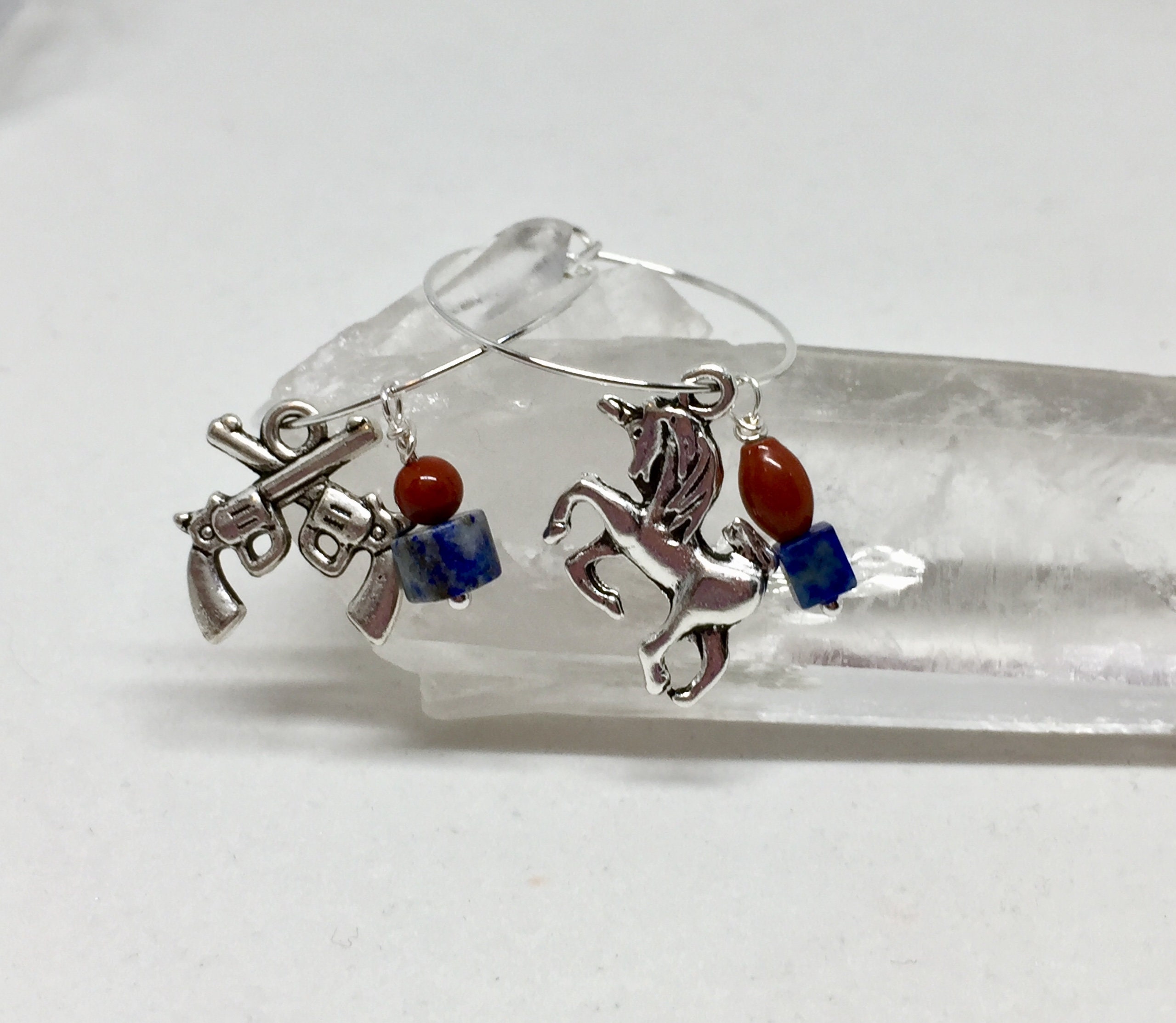 Blue Red Cowboy Western Wine Glass Charms Lapis Red Jasper | Etsy