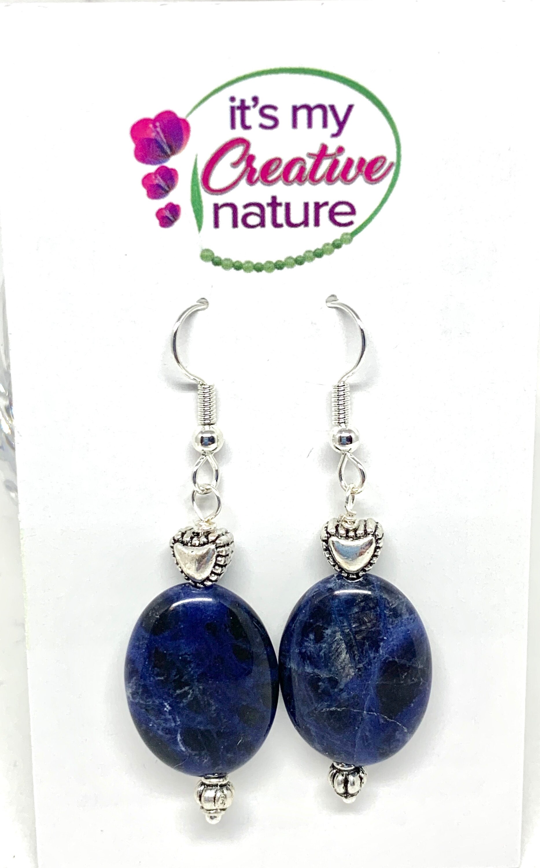 Blue sodalite silver heart earrings dark blue stone jewelry | Etsy